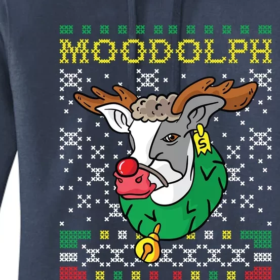 Moodolph Moo Cow Reindeer Ugly Christmas Sweater Farmer Gift Women's Pullover Hoodie