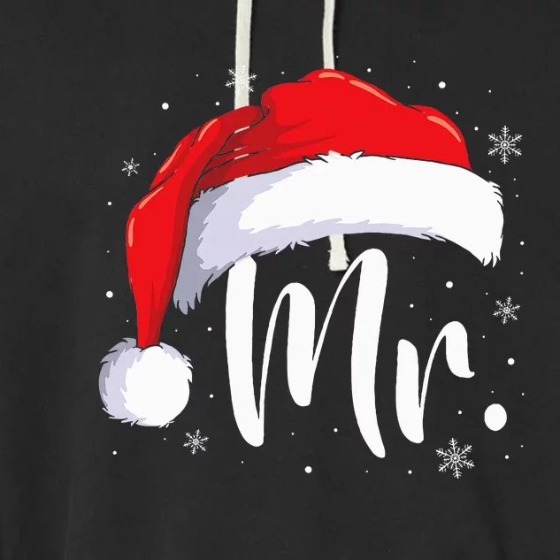 Mr Mrs Claus Christmas Couples Matching His And Her Pajamas Garment-Dyed Fleece Hoodie