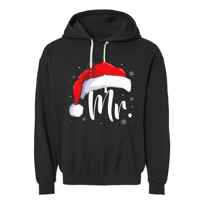 Mr Mrs Claus Christmas Couples Matching His And Her Pajamas Garment-Dyed Fleece Hoodie