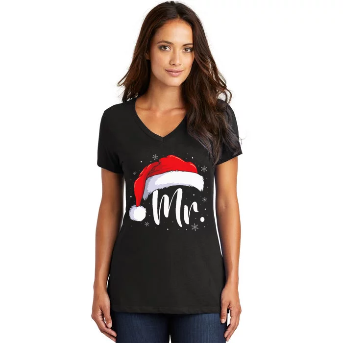 Mr Mrs Claus Christmas Couples Matching His And Her Pajamas Women's V-Neck T-Shirt