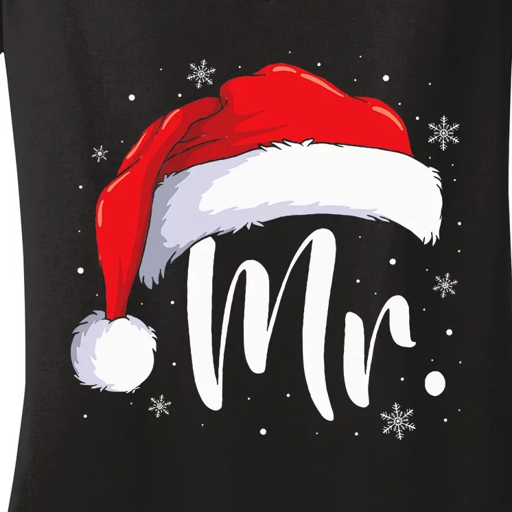 Mr Mrs Claus Christmas Couples Matching His And Her Pajamas Women's V-Neck T-Shirt