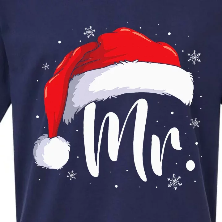 Mr Mrs Claus Christmas Couples Matching His And Her Pajamas Sueded Cloud Jersey T-Shirt