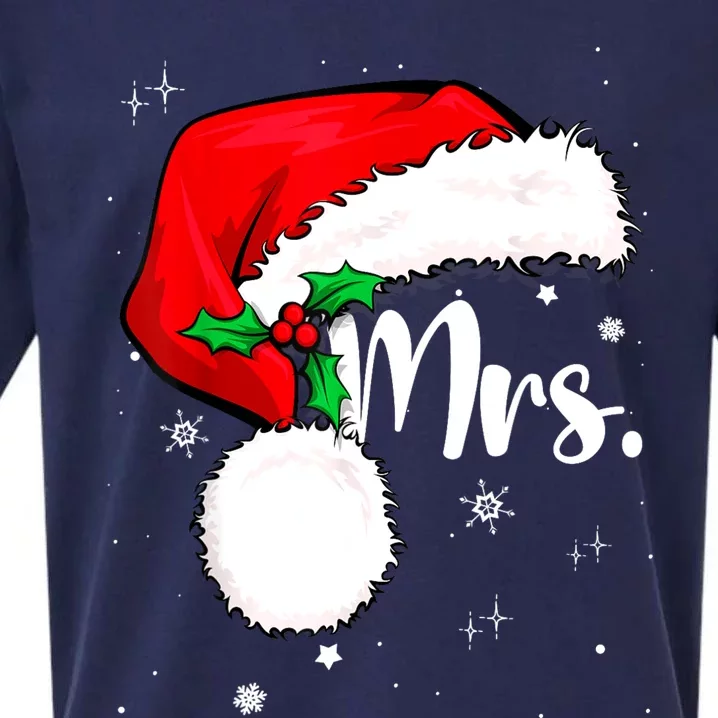 Mr Mrs Claus Christmas Couples Matching His And Her Pajamas Sueded Cloud Jersey T-Shirt