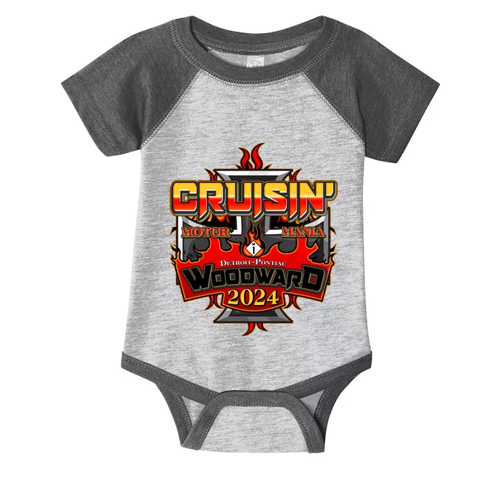 Motor Mania Cruisin Woodward 2024 Detroit To Pontiac Infant Baby Jersey Bodysuit