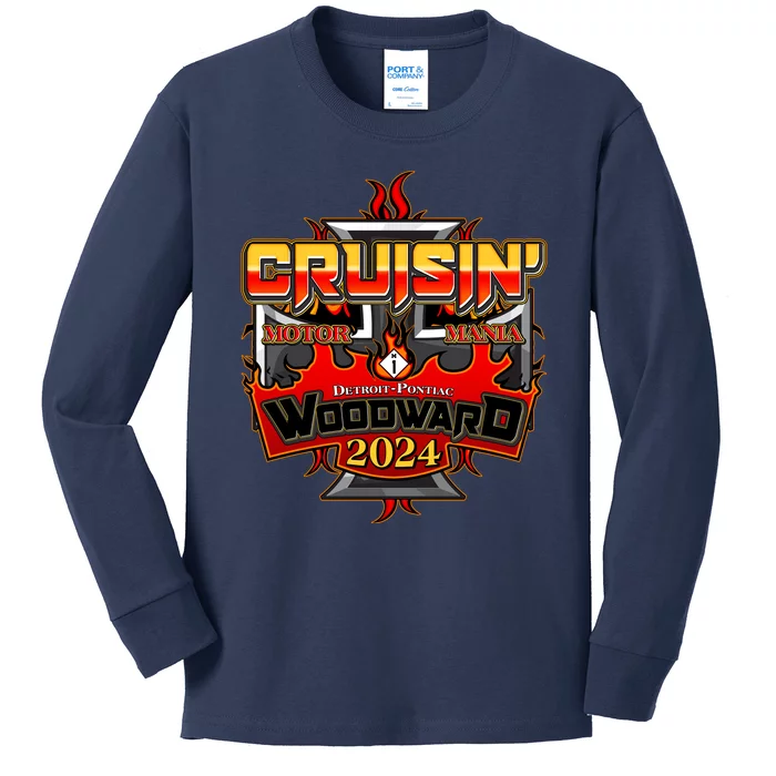 Motor Mania Cruisin Woodward 2024 Detroit To Pontiac Kids Long Sleeve Shirt