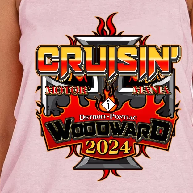 Motor Mania Cruisin Woodward 2024 Detroit To Pontiac Women's Knotted Racerback Tank