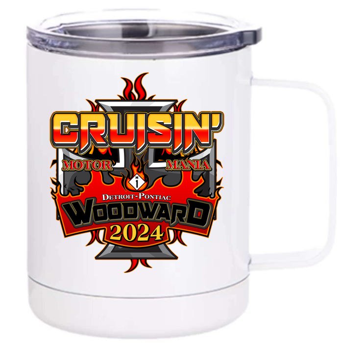 Motor Mania Cruisin Woodward 2024 Detroit To Pontiac Front & Back 12oz Stainless Steel Tumbler Cup