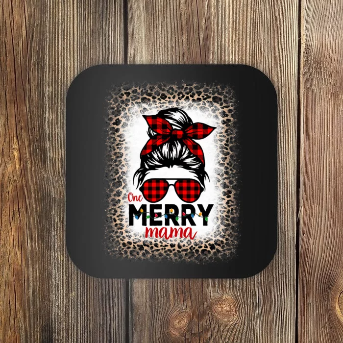 Merry Mama Christmas Women Messy Buffalo Leopard Bleached Coaster