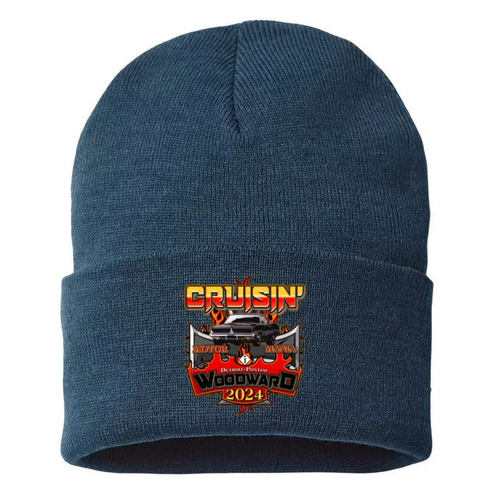 Motor Mania Cruisin Woodward 2024 Detroit To Pontiac Muscle Car Sustainable Knit Beanie