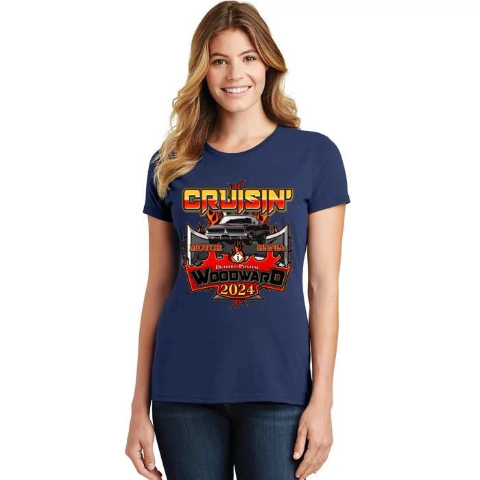 Motor Mania Cruisin Woodward 2024 Detroit To Pontiac Muscle Car Women's T-Shirt