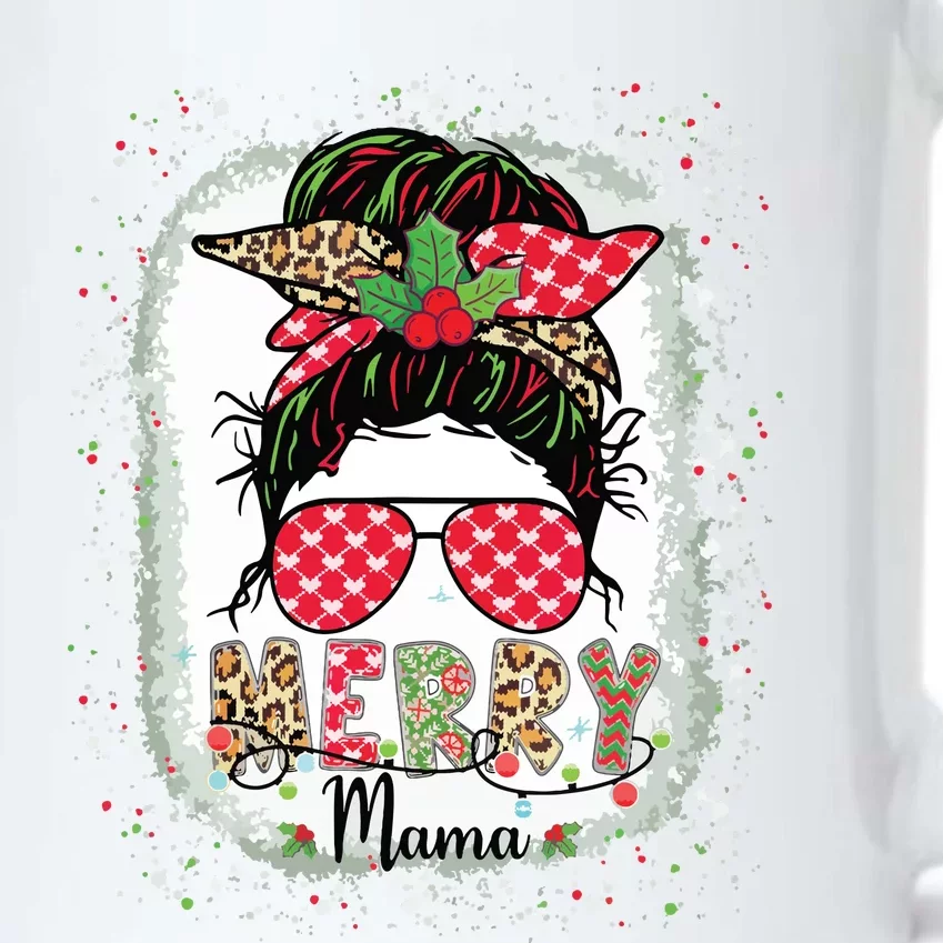 Merry Mama Christmas Mom Life Messy Bun Plaid Leopard Xmas Black Color Changing Mug