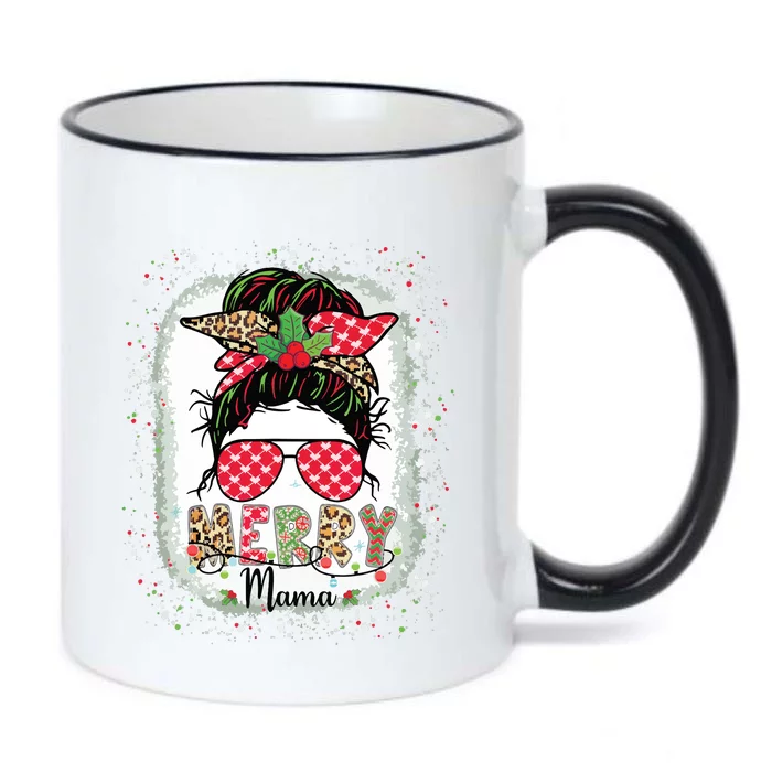 Merry Mama Christmas Mom Life Messy Bun Plaid Leopard Xmas Black Color Changing Mug