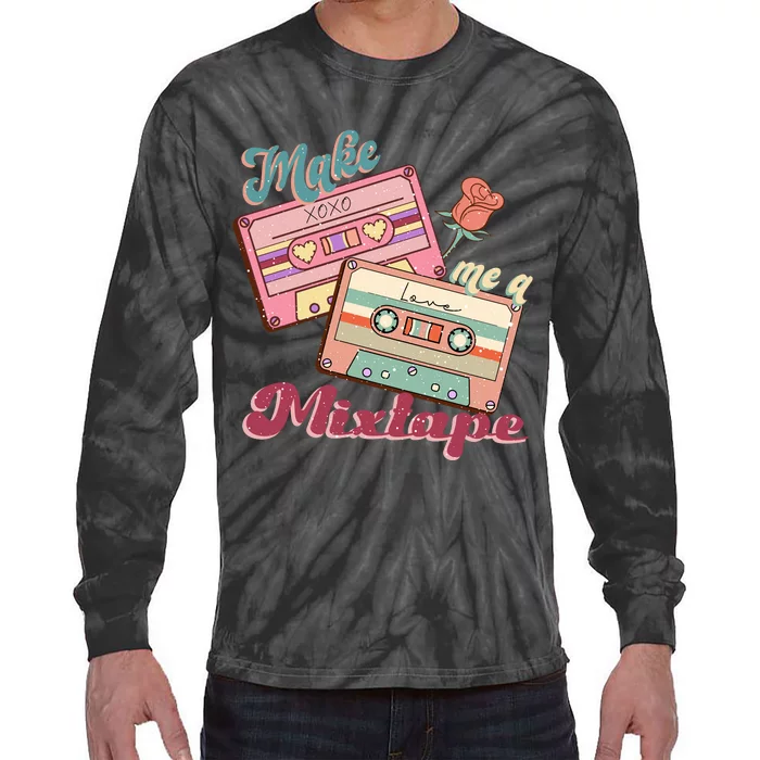 Make Mixtape Cassettes Retro Valentine's Day Gift Tie-Dye Long Sleeve Shirt