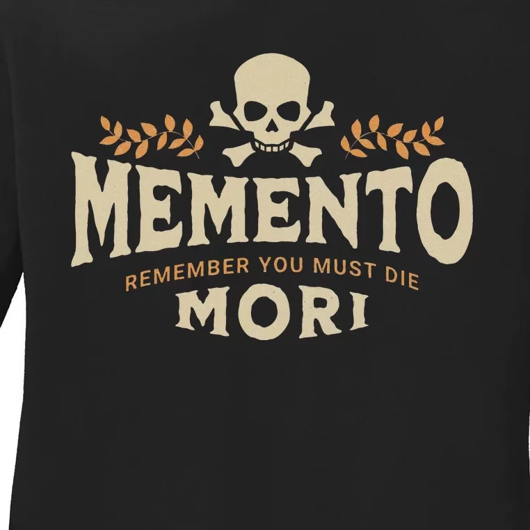 Memento Mori Catholic Design Meaning Traditional Latin Skull Ladies Long Sleeve Shirt