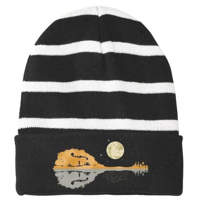 Mandolin Men Country Music Moon Bluegrass Striped Beanie with Solid Band