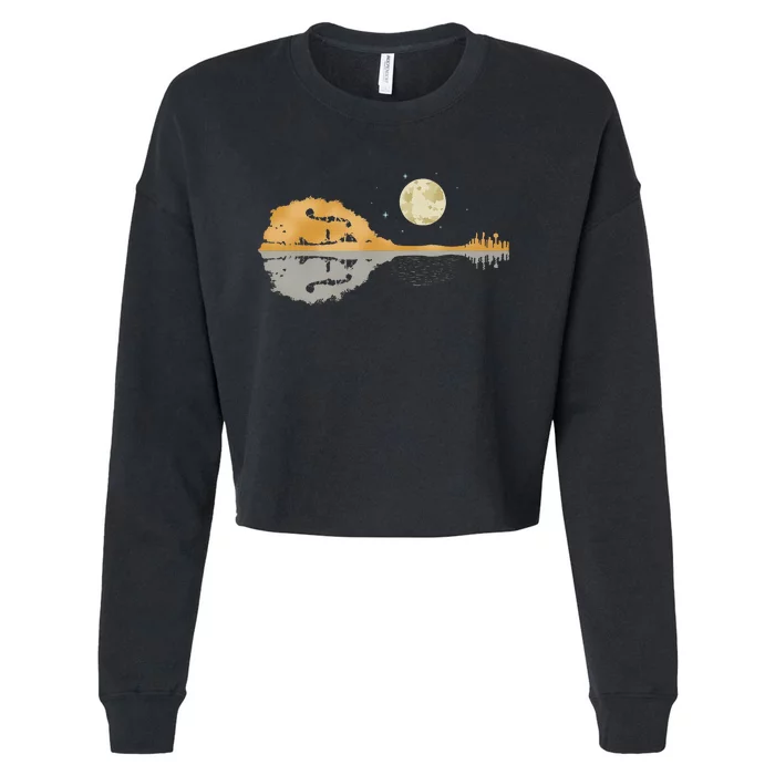 Mandolin Men Country Music Moon Bluegrass Cropped Pullover Crew