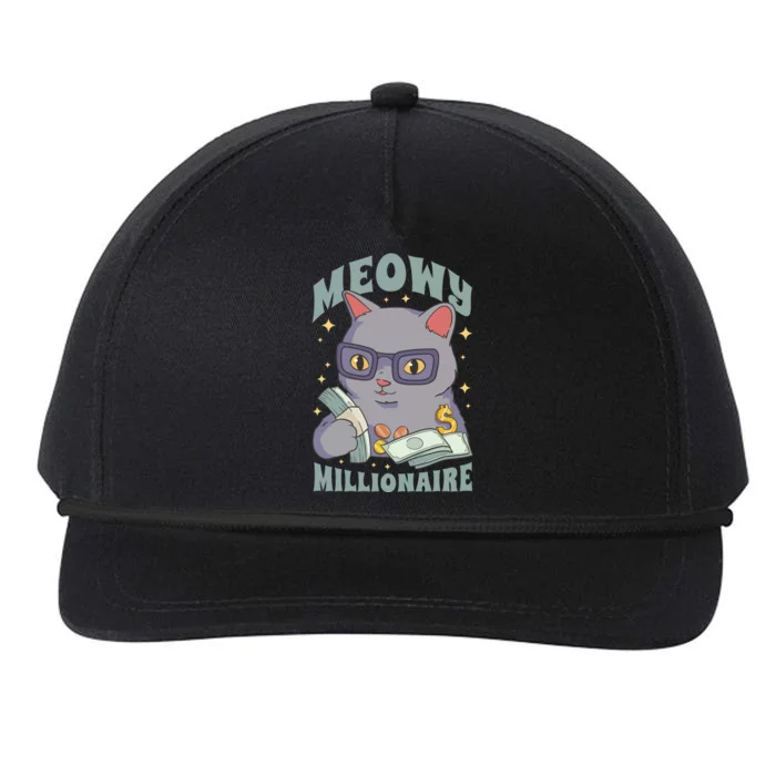 Meowy Millionaire Cat Gift Snapback Five-Panel Rope Hat