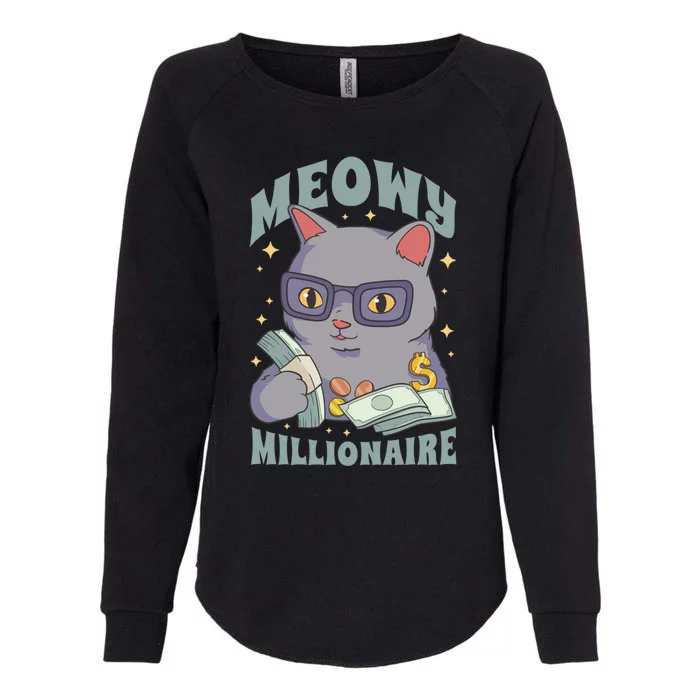 Meowy Millionaire Cat Gift Womens California Wash Sweatshirt