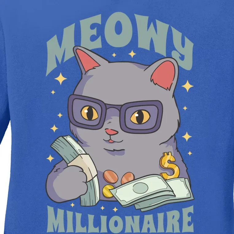 Meowy Millionaire Cat Gift Ladies Long Sleeve Shirt