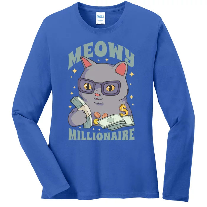 Meowy Millionaire Cat Gift Ladies Long Sleeve Shirt