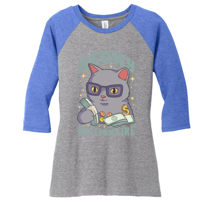 Meowy Millionaire Cat Gift Women's Tri-Blend 3/4-Sleeve Raglan Shirt