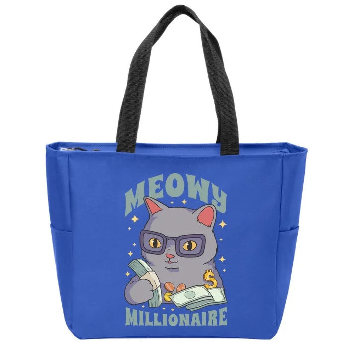 Meowy Millionaire Cat Gift Zip Tote Bag