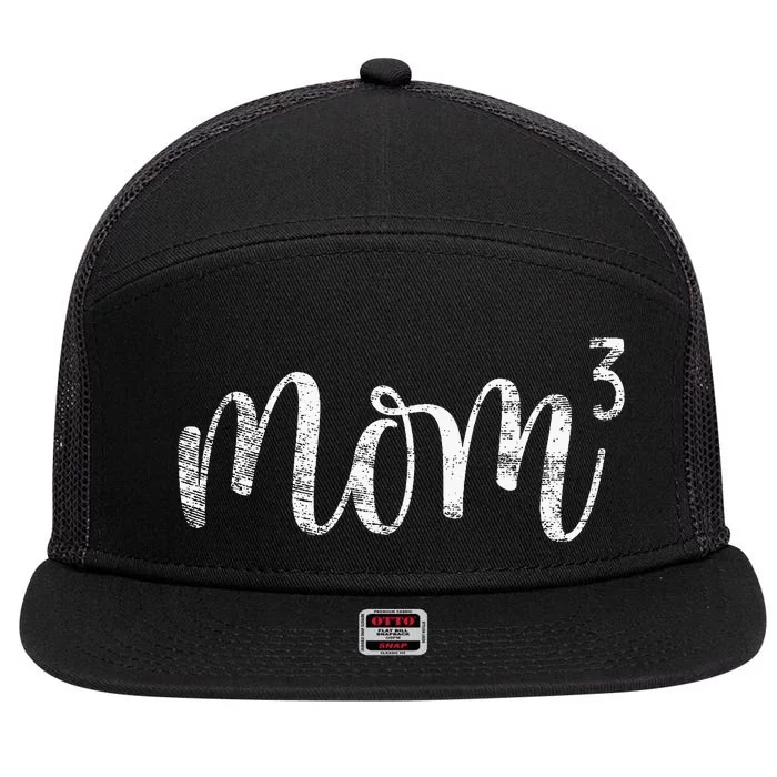 Mom3 Mom Cubed Mother Of Three Mama Of 3 7 Panel Mesh Trucker Snapback Hat