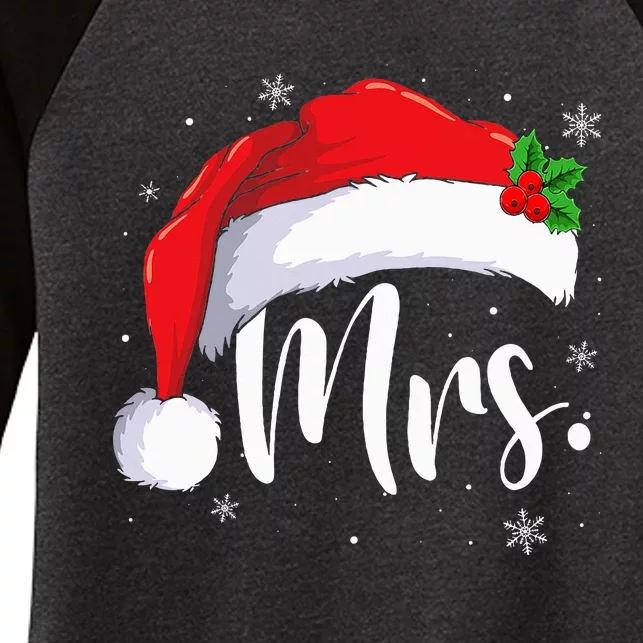 Mr Mrs Claus Christmas Couples Matching His And Her Pajamas Women's Tri-Blend 3/4-Sleeve Raglan Shirt