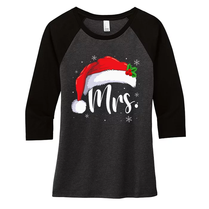 Mr Mrs Claus Christmas Couples Matching His And Her Pajamas Women's Tri-Blend 3/4-Sleeve Raglan Shirt