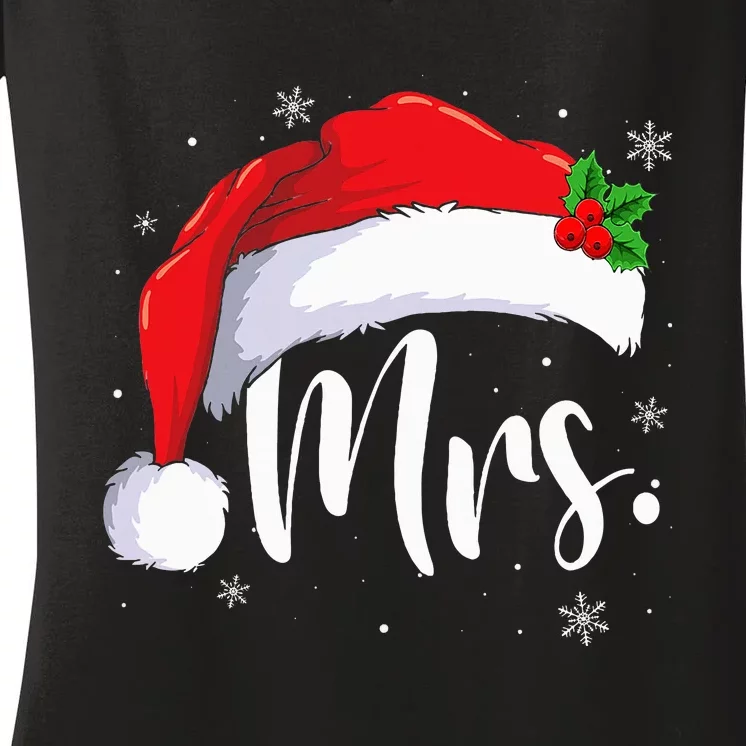 Mr Mrs Claus Christmas Couples Matching His And Her Pajamas Women's V-Neck T-Shirt