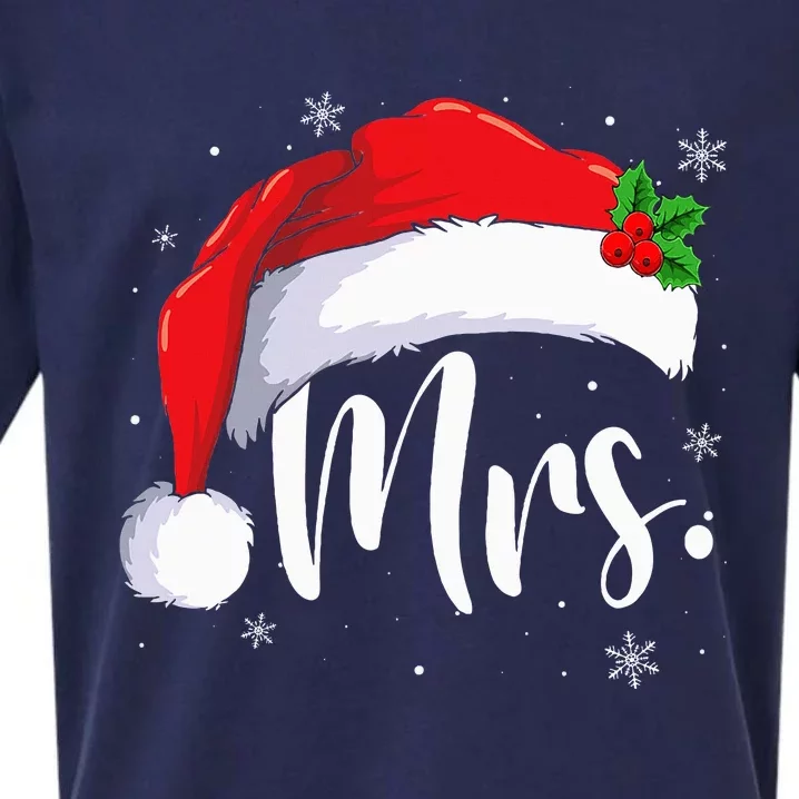 Mr Mrs Claus Christmas Couples Matching His And Her Pajamas Sueded Cloud Jersey T-Shirt