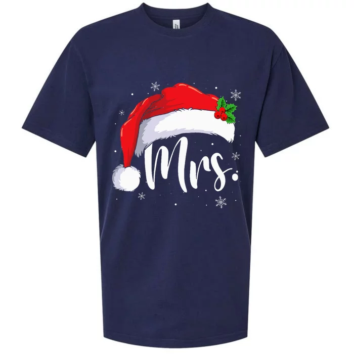 Mr Mrs Claus Christmas Couples Matching His And Her Pajamas Sueded Cloud Jersey T-Shirt