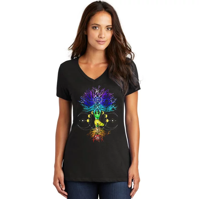 Mandala Moon Chakra Tree of Life Women's V-Neck T-Shirt