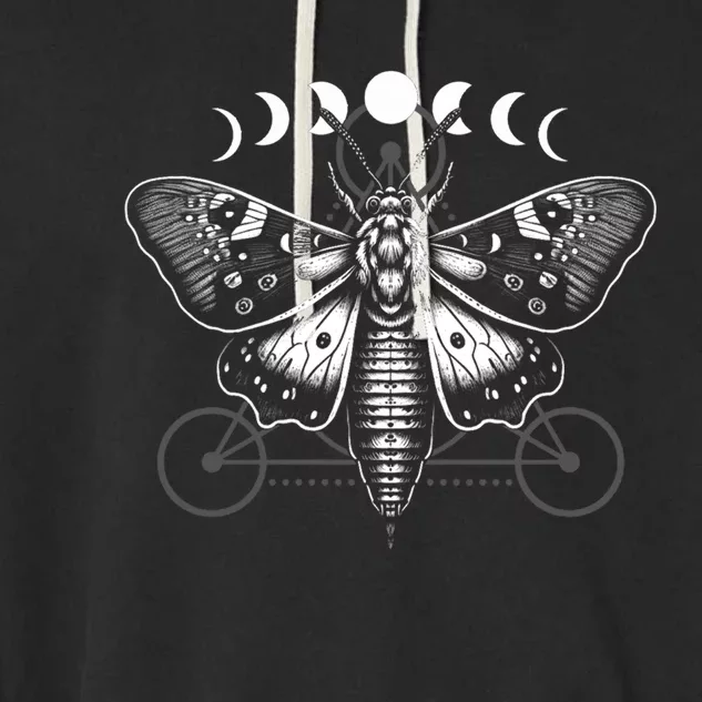 Moth Moon Cycles And Sacred Geometry Wiccan Nature Goth Garment-Dyed Fleece Hoodie