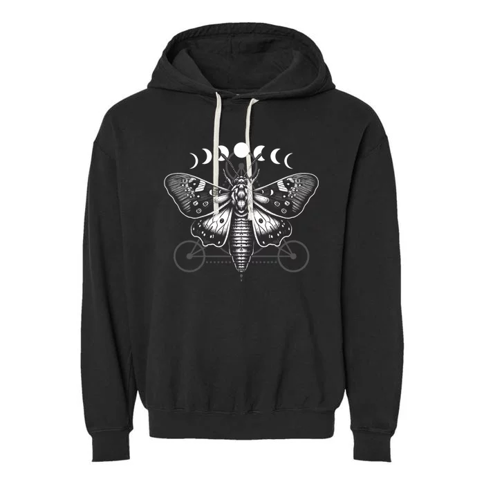 Moth Moon Cycles And Sacred Geometry Wiccan Nature Goth Garment-Dyed Fleece Hoodie