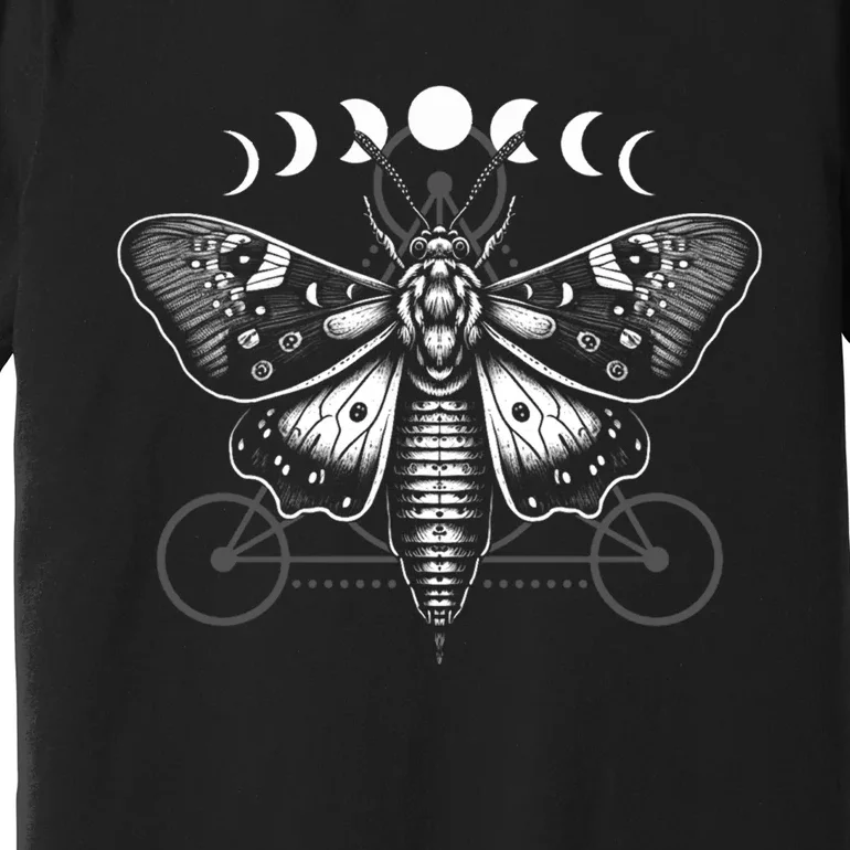 Moth Moon Cycles And Sacred Geometry Wiccan Nature Goth Premium T-Shirt