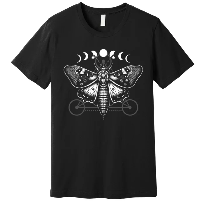 Moth Moon Cycles And Sacred Geometry Wiccan Nature Goth Premium T-Shirt