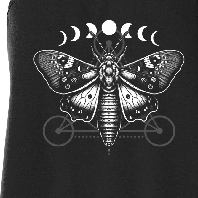 Moth Moon Cycles And Sacred Geometry Wiccan Nature Goth Women's Racerback Tank