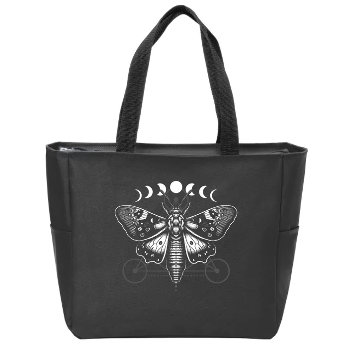 Moth Moon Cycles And Sacred Geometry Wiccan Nature Goth Zip Tote Bag