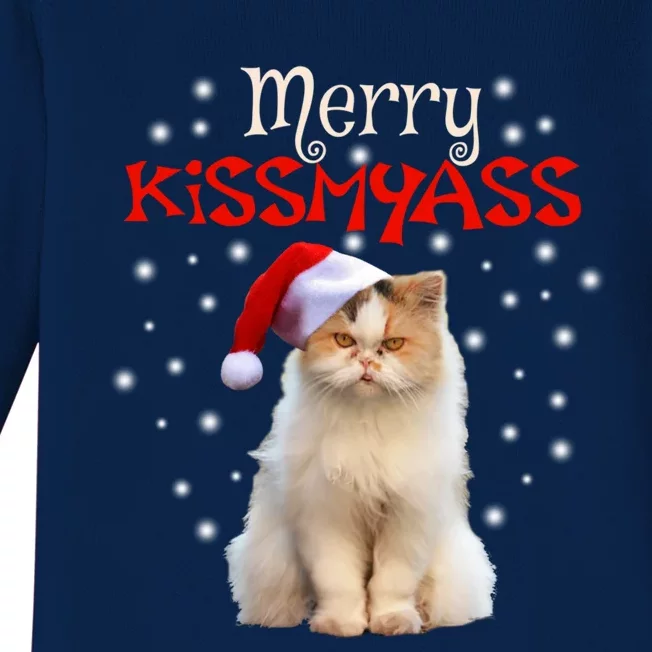 Merry Myass Cagift Cute Cat With Christmas Santa Hat Gift Baby Long Sleeve Bodysuit