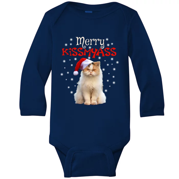 Merry Myass Cagift Cute Cat With Christmas Santa Hat Gift Baby Long Sleeve Bodysuit