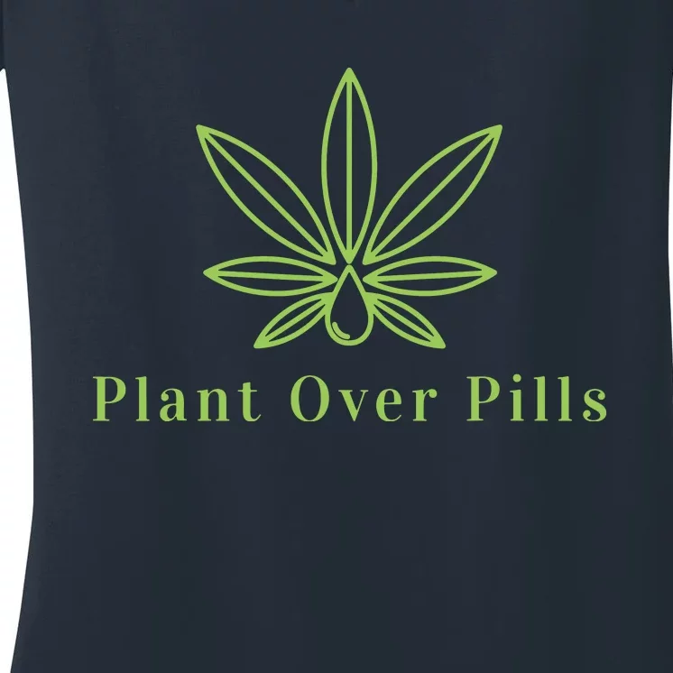 Medical Marijuana Cannabis Plant Over Pills Graphic Women's V-Neck T-Shirt