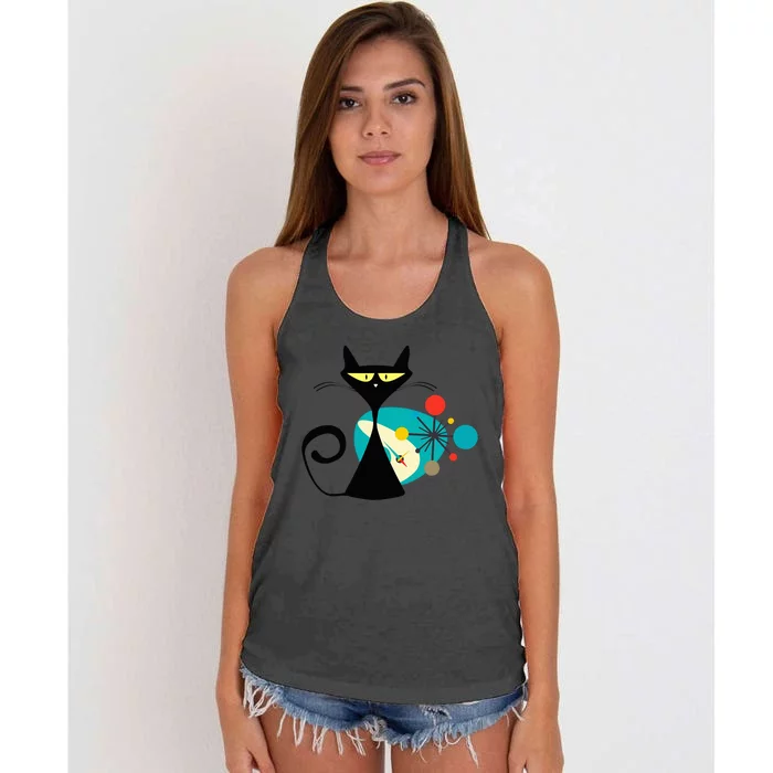 Midcentury Mid Century Cat Retro Atomic Age Space Modern Women's Knotted Racerback Tank