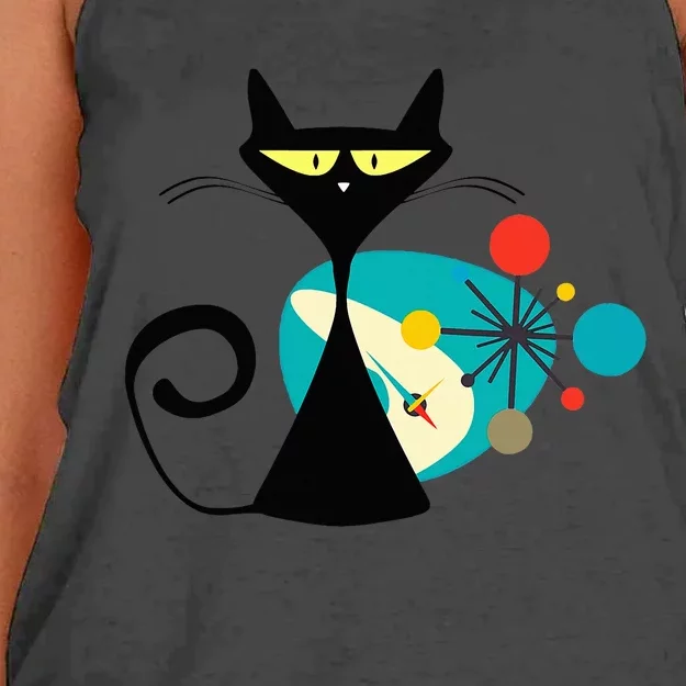 Midcentury Mid Century Cat Retro Atomic Age Space Modern Women's Knotted Racerback Tank