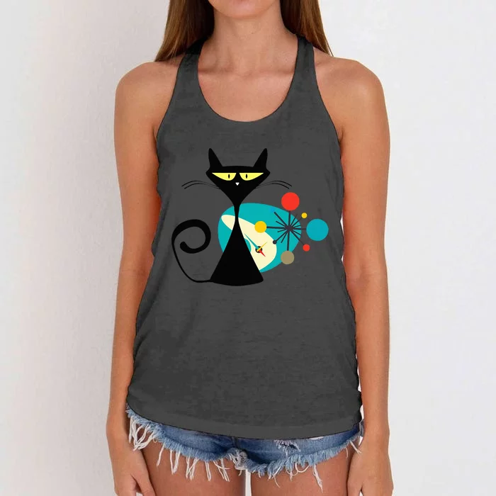 Midcentury Mid Century Cat Retro Atomic Age Space Modern Women's Knotted Racerback Tank