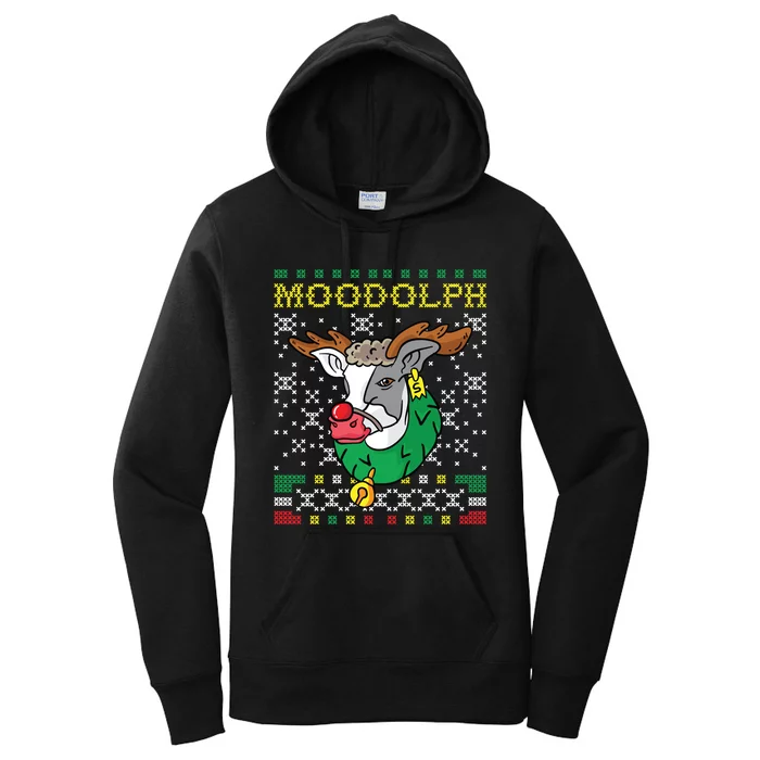 Moodolph Moo Cow Reindeer Ugly Christmas Farmer Women's Pullover Hoodie