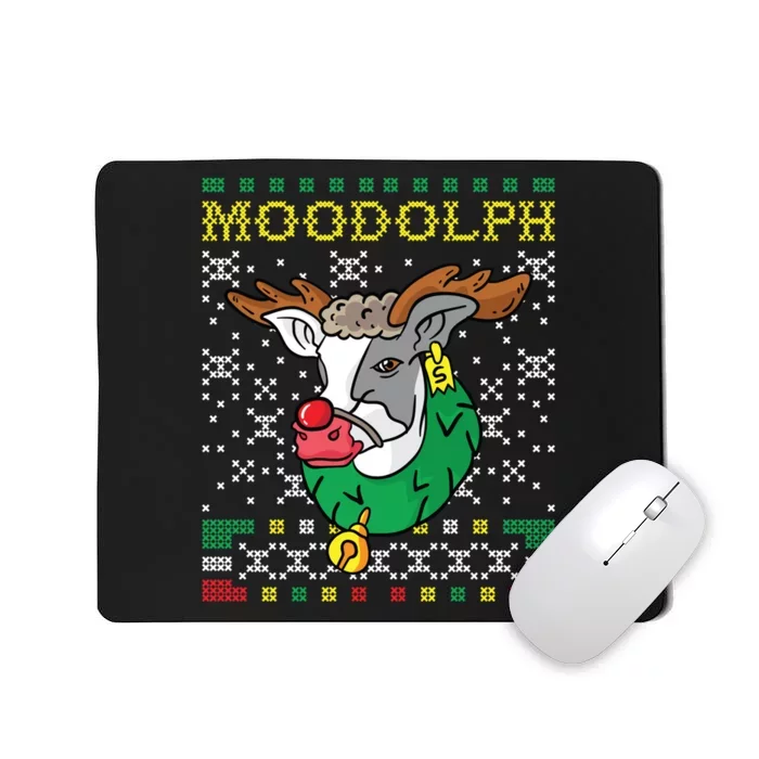 Moodolph Moo Cow Reindeer Ugly Christmas Farmer Mousepad