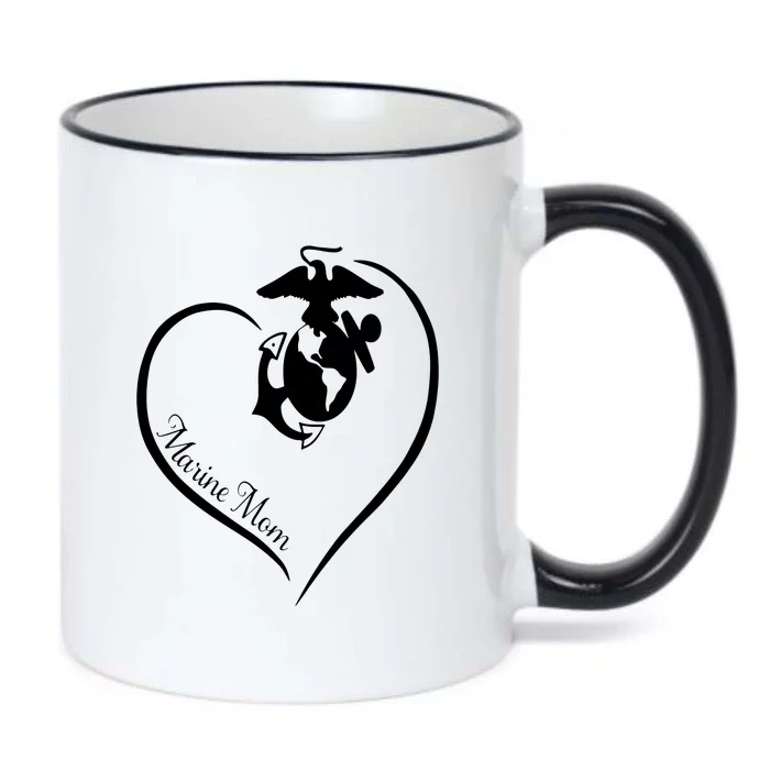 MARINE MOM CURVE HEART Black Color Changing Mug