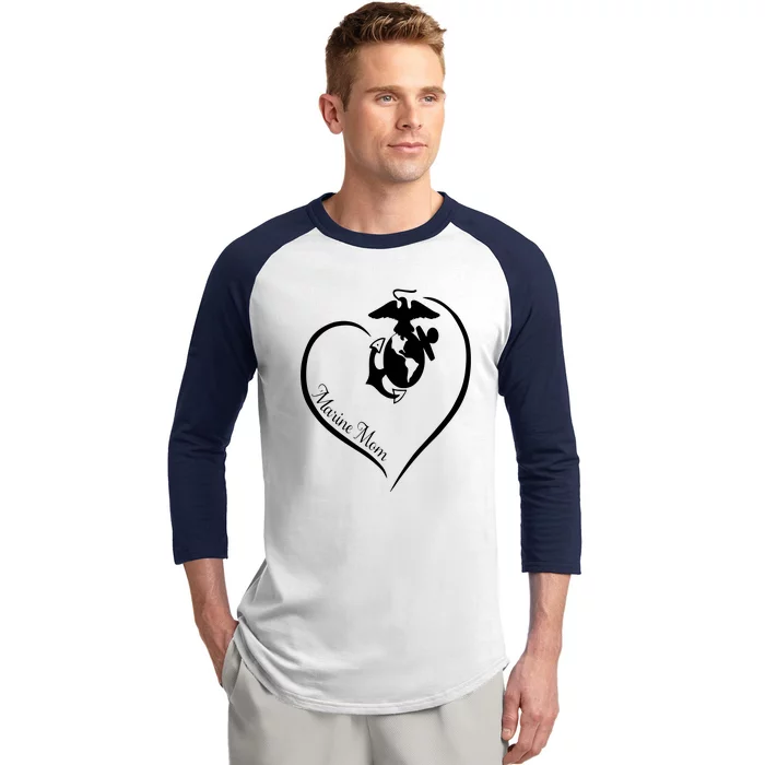 MARINE MOM CURVE HEART Baseball Sleeve Shirt