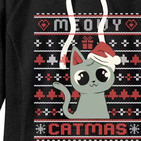 Meowy Merry Catmas Christmas Cat Lover Ugly Sweater Outfit Gift Women's Fleece Hoodie